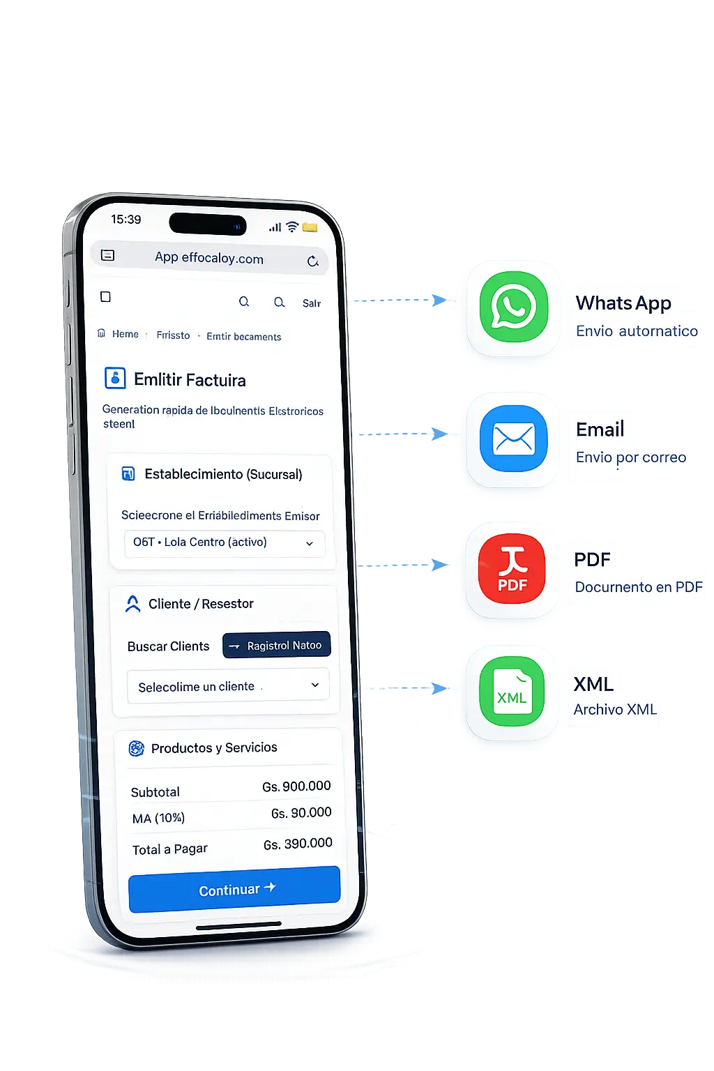 Emisión de factura electrónica desde el celular con eFiscalPY y envío automático por WhatsApp, e-mail, PDF y XML